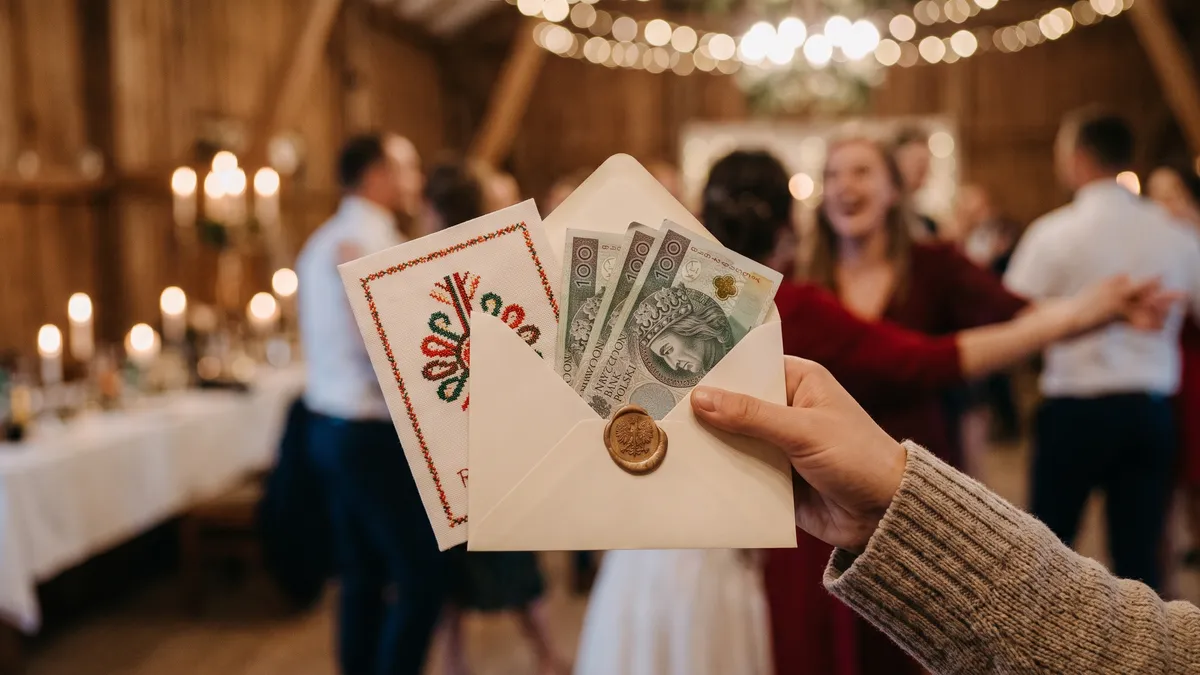 Kartka ślubna z życzeniami dla pary młodej na weselu