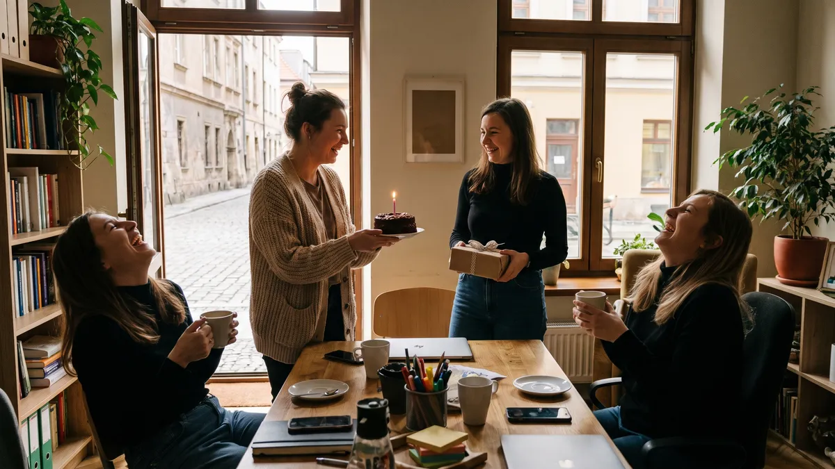 Prezent dla koleżanki na święta — przyjaciółki wymieniają się prezentami przy choince