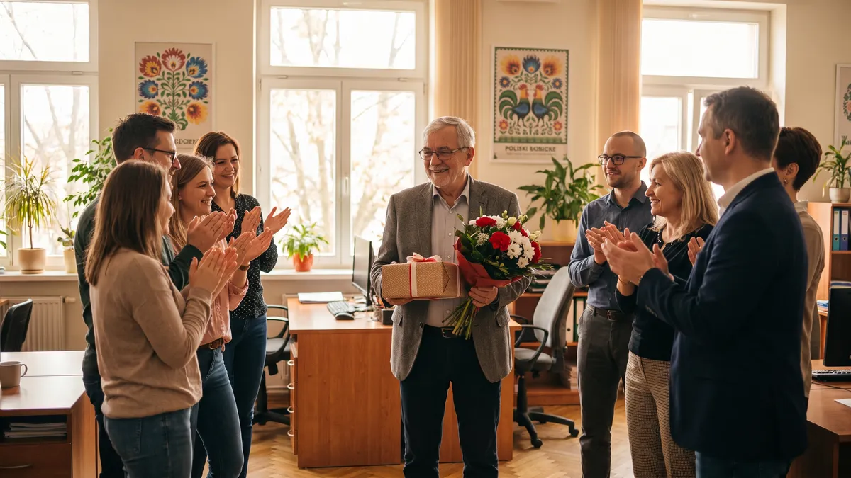 Prezent na obronę pracy magisterskiej — świeżo upieczona magister z dyplomem i prezentem